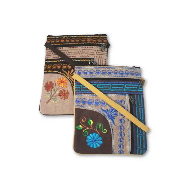 Jari Embroidered Cotton 3-Zip Passport Bag