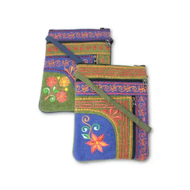 Jari Embroidered Cotton 3-Zip Passport Bag