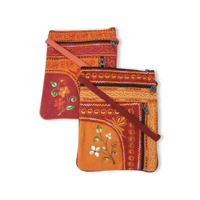Jari Embroidered Cotton 3-Zip Passport Bag