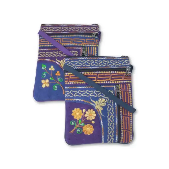 Jari Embroidered Cotton 3-Zip Passport Bag