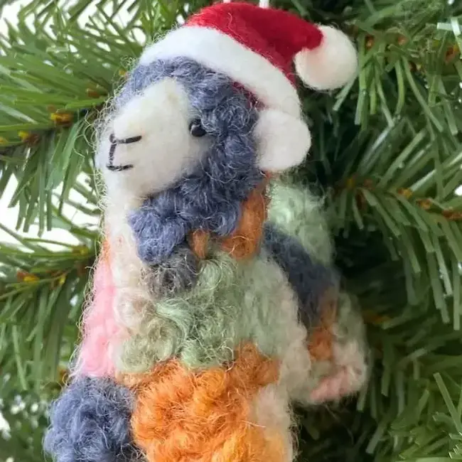 Santa Llama Christmas Ornament