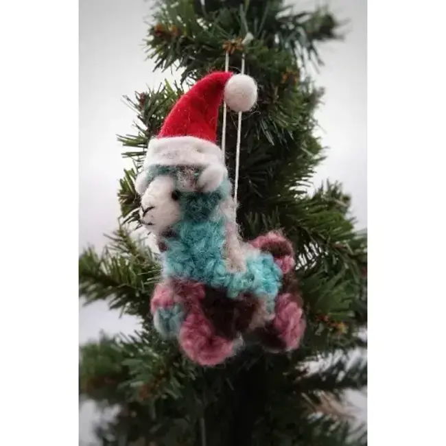 Santa Llama Christmas Ornament