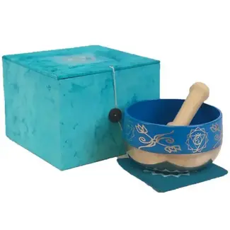 India Blue Throat Chakra Singing Bowl (5") Gift Set