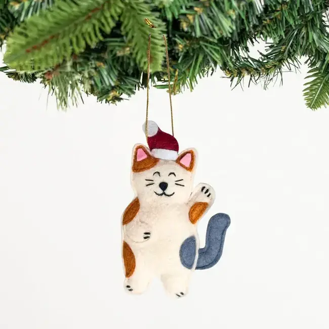 Stealing Santa Hat Cat Ornament