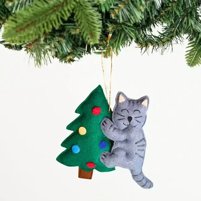 Toppling the Tree Cat Ornament