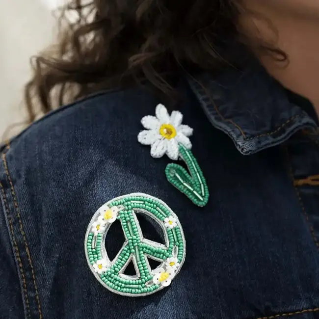 Bala Mani Beaded Brooch Pin - Peace