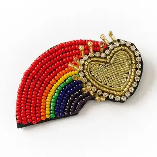 India Bala Mani Beaded Brooch Pin - Rainbow