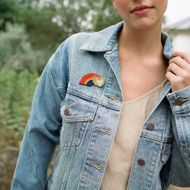 Bala Mani Beaded Brooch Pin - Rainbow