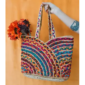 India Chindi Hand Woven Multicolor Carryall Bag
