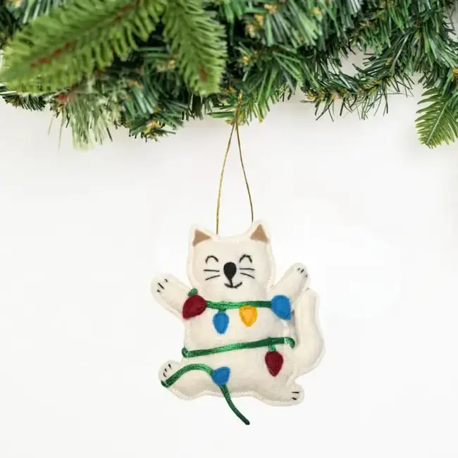 Tangled in Lights Cat Ornament