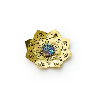 India Etched Brass & Abalone Lotus Trinket Dish