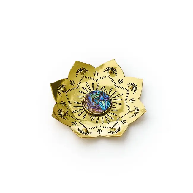 Etched Brass & Abalone Lotus Trinket Dish