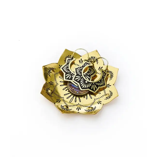 Etched Brass & Abalone Lotus Trinket Dish