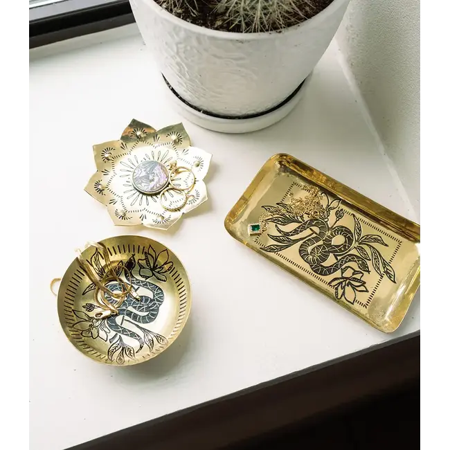Etched Brass & Abalone Lotus Trinket Dish