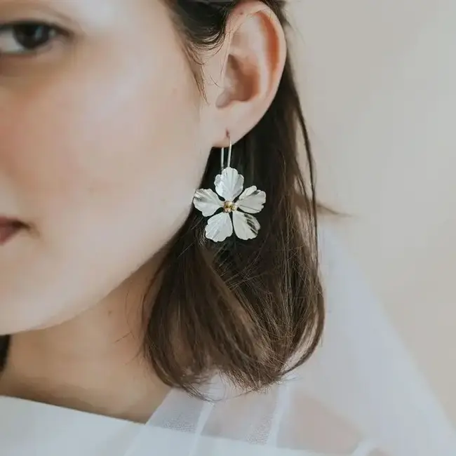 Sayuri Silver Flower Drop Earrings