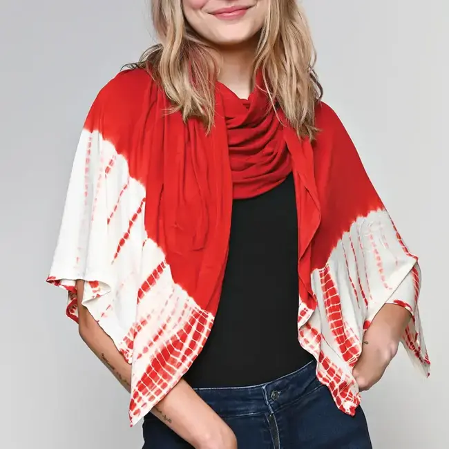 Shibori Knit Wrap - Red & White