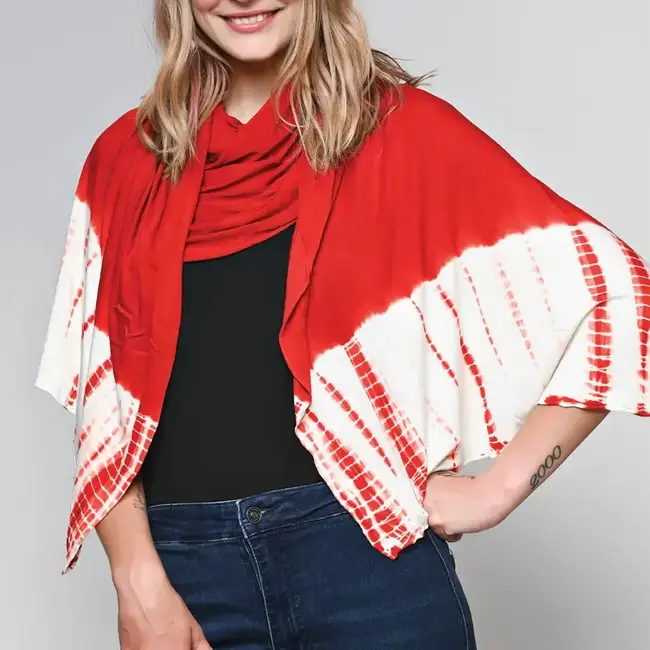 Shibori Knit Wrap - Red & White