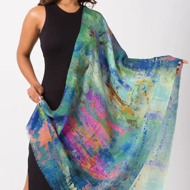 Sakshi Fine Wool Shawl - Turquoise Multi