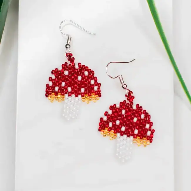 Beaded Magic Mushroom Earring