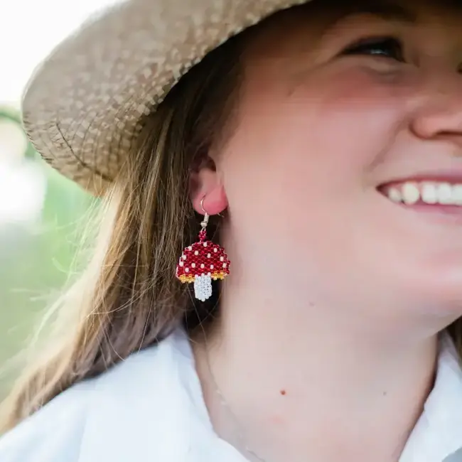 Beaded Magic Mushroom Earring