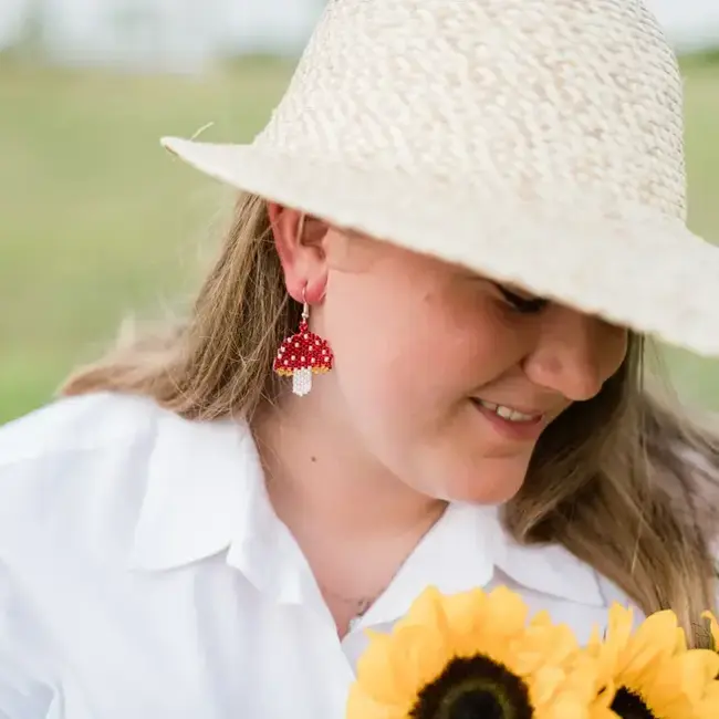 Beaded Magic Mushroom Earring