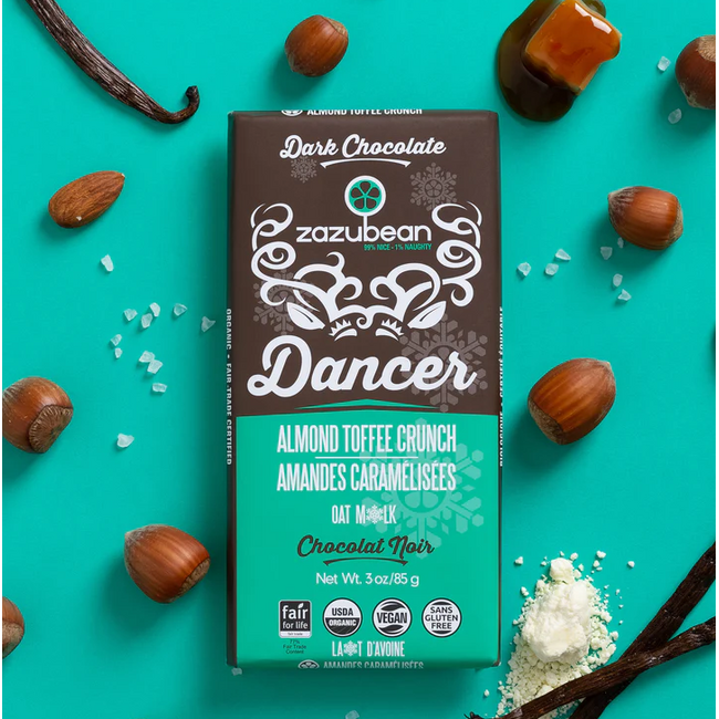 Zazubean Dancer -  Almond Toffee Crunch Crunch Dark Chocolate Bar 85g