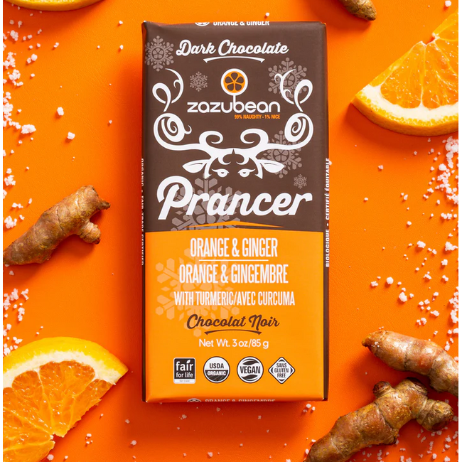 Zazubean Prancer - Orange & Ginger Dark Chocolate Bar 85g