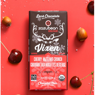 Zazubean Vixen - Cherry Hazelnut Crunch Dark Chocolate Bar 85g