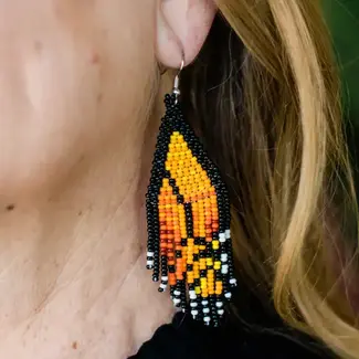 Guatemala Beaded Monarch Butterfly Fringe Earrings