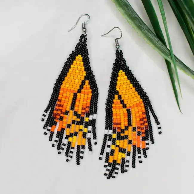Beaded Monarch Butterfly Fringe Earrings