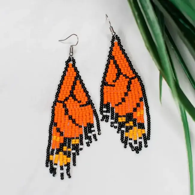 Beaded Monarch Butterfly Fringe Earrings