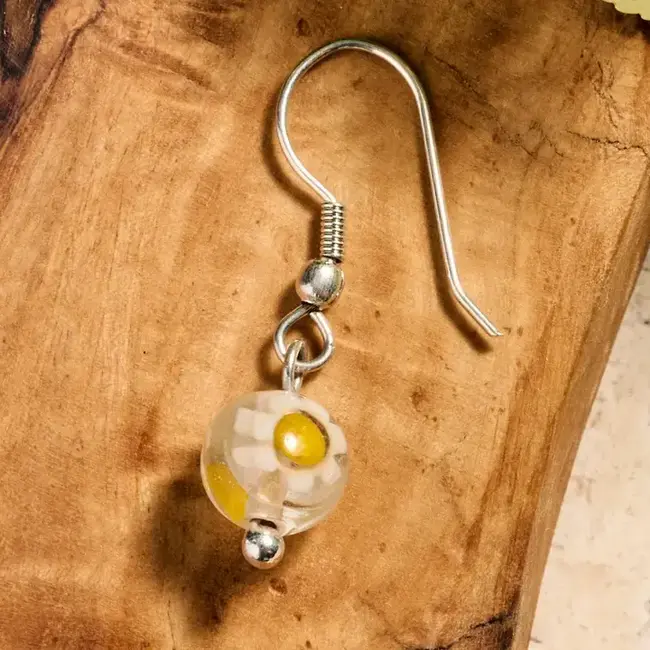 Glass Bead Daisy Dangle Earrings