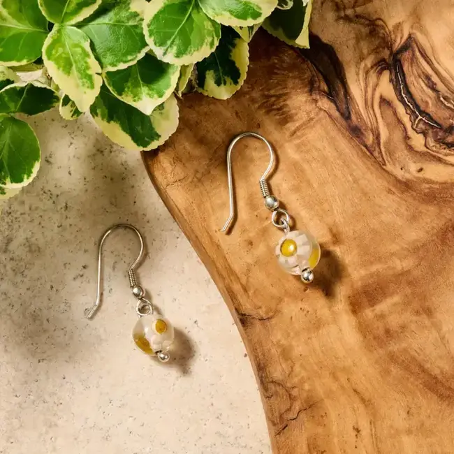 Glass Bead Daisy Dangle Earrings