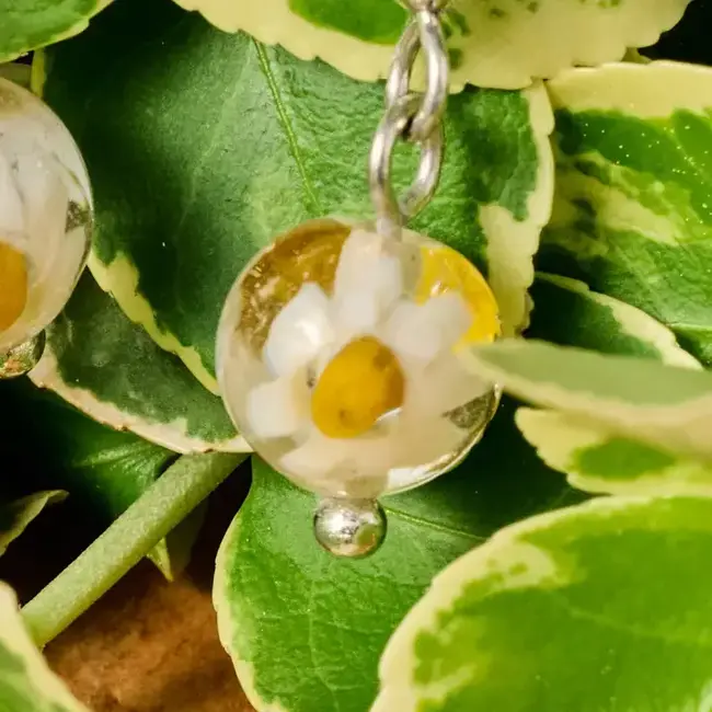 Glass Bead Daisy Dangle Earrings