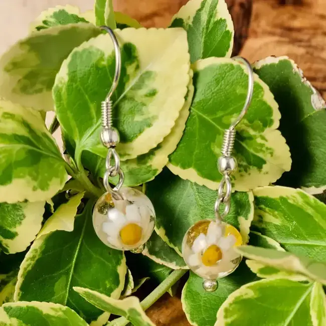 Glass Bead Daisy Dangle Earrings