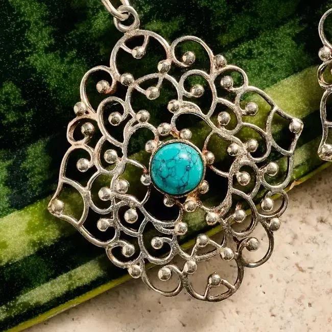 Hava Silvertone Dangle Earrings w/Turquoise