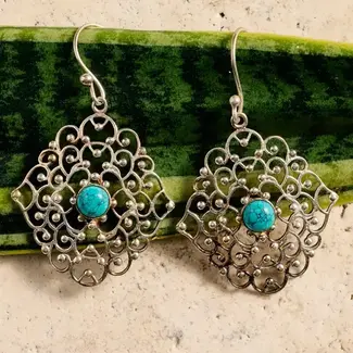India Hava Silvertone Dangle Earrings w/Turquoise