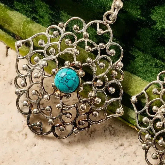 Hava Silvertone Dangle Earrings w/Turquoise