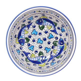 Tunisia Blue Fish Deep Ceramic Bowl 10"