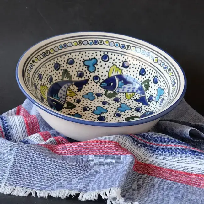 Blue Fish Deep Ceramic Bowl 10"