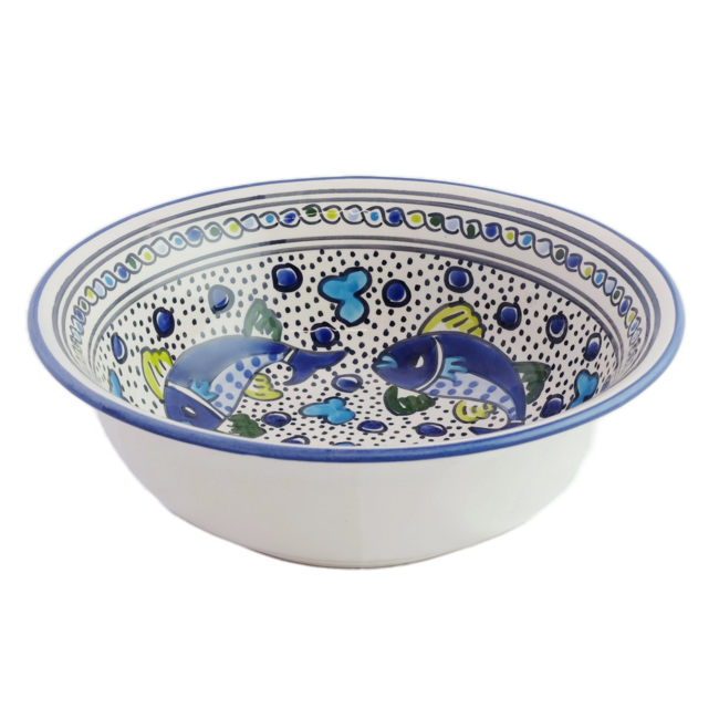 Blue Fish Deep Ceramic Bowl 10"