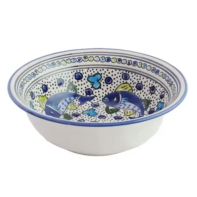 Blue Fish Deep Ceramic Bowl 10"