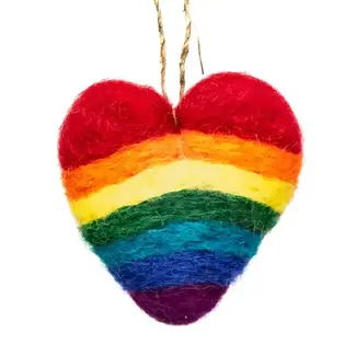 Nepal Rainbow Heart Felt Ornament