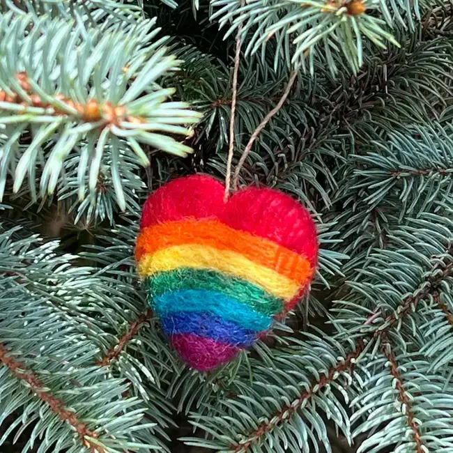 Rainbow Heart Felt Ornament