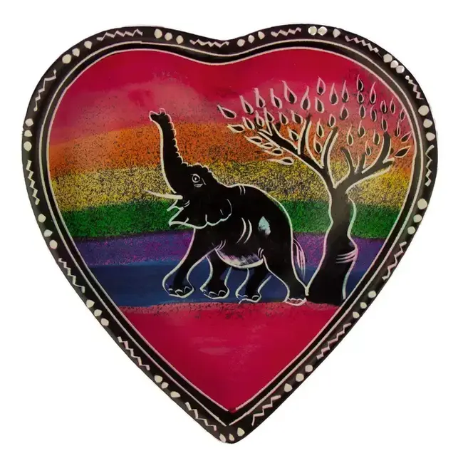 Soapstone Heart Bowl - Rainbow Elephant & Acacia