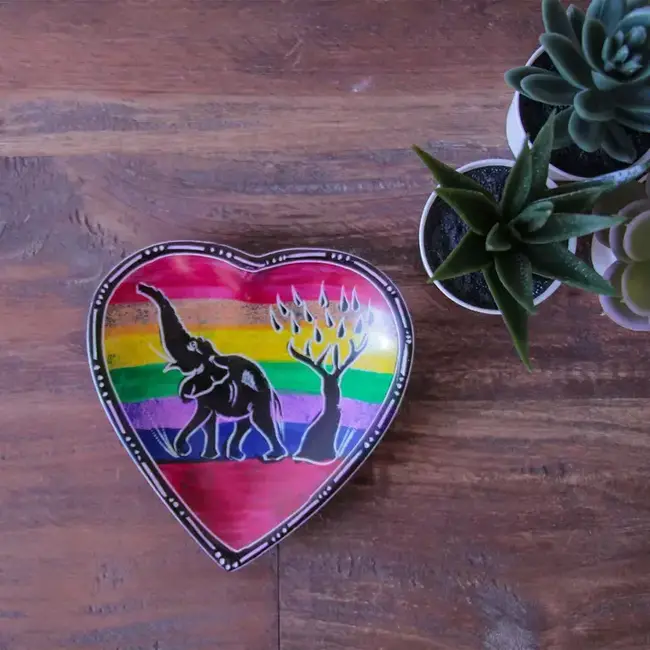 Soapstone Heart Bowl - Rainbow Elephant & Acacia