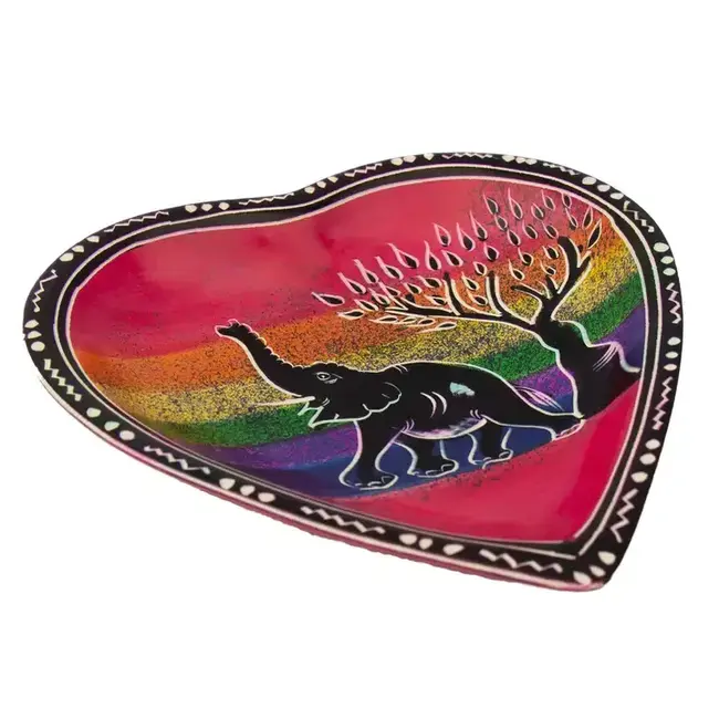 Soapstone Heart Bowl - Rainbow Elephant & Acacia