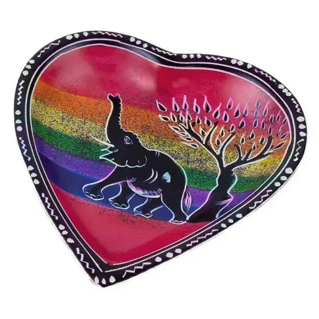 Soapstone Heart Bowl - Rainbow Elephant & Acacia