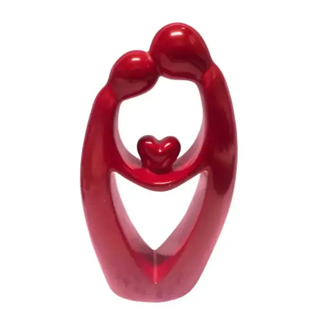 Red Soapstone Lovers w/ Heart Sculpture