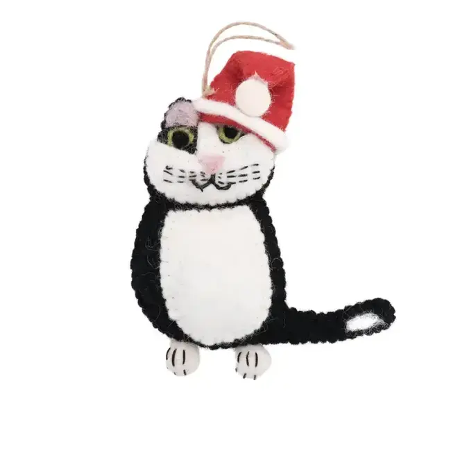 Tuxedo Santa Cat Felt Ornament